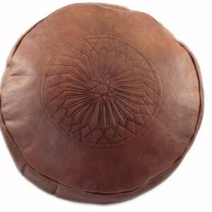 Moroccan brown leather pouf cover